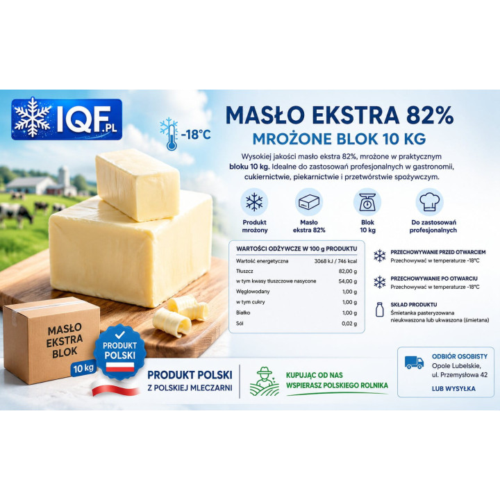 Masło ekstra 82% mrożone blok 10 kg | IQF