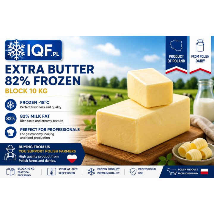 Masło ekstra 82% mrożone blok 10 kg | IQF